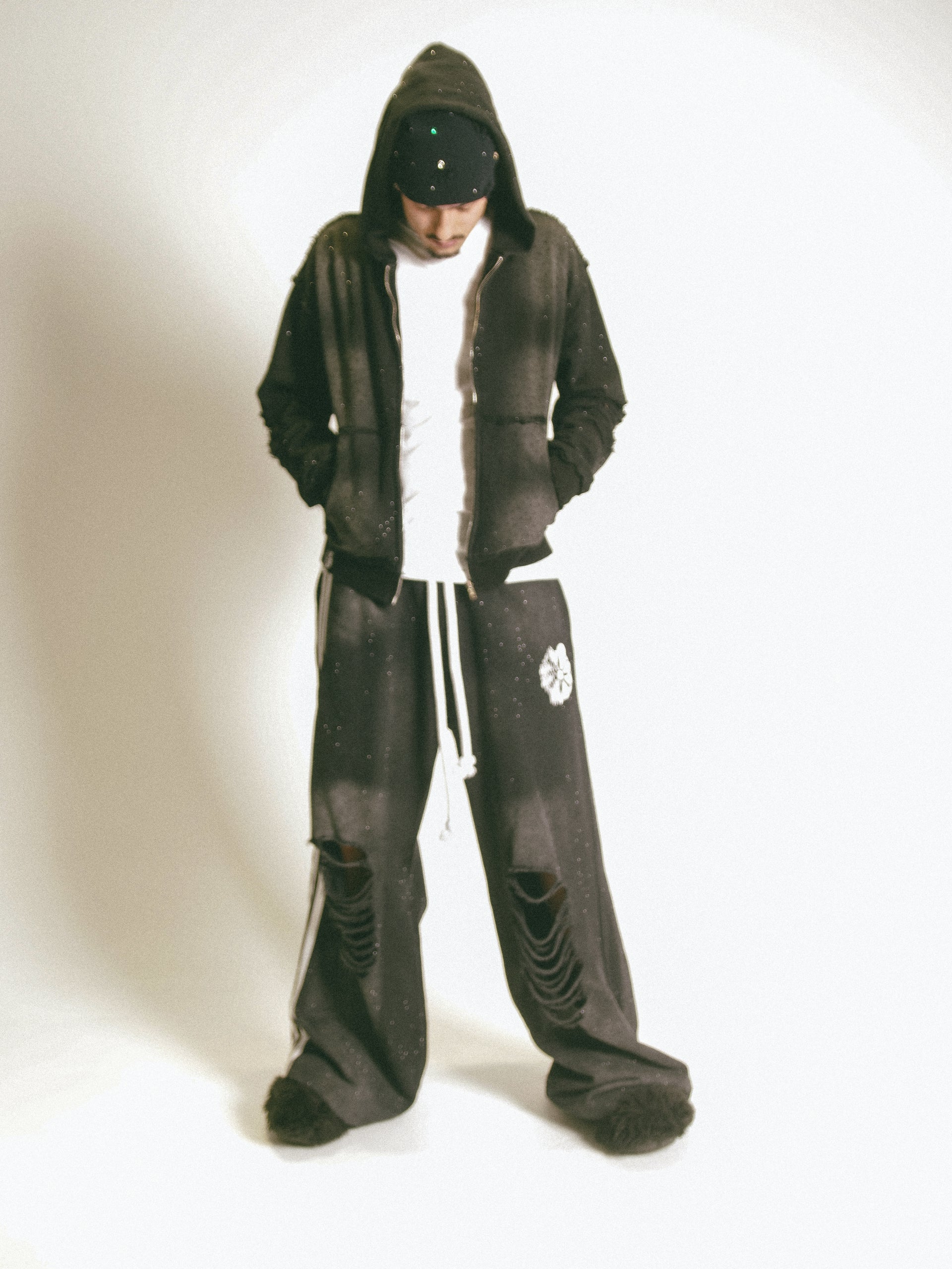 Black Rhinestone Zip