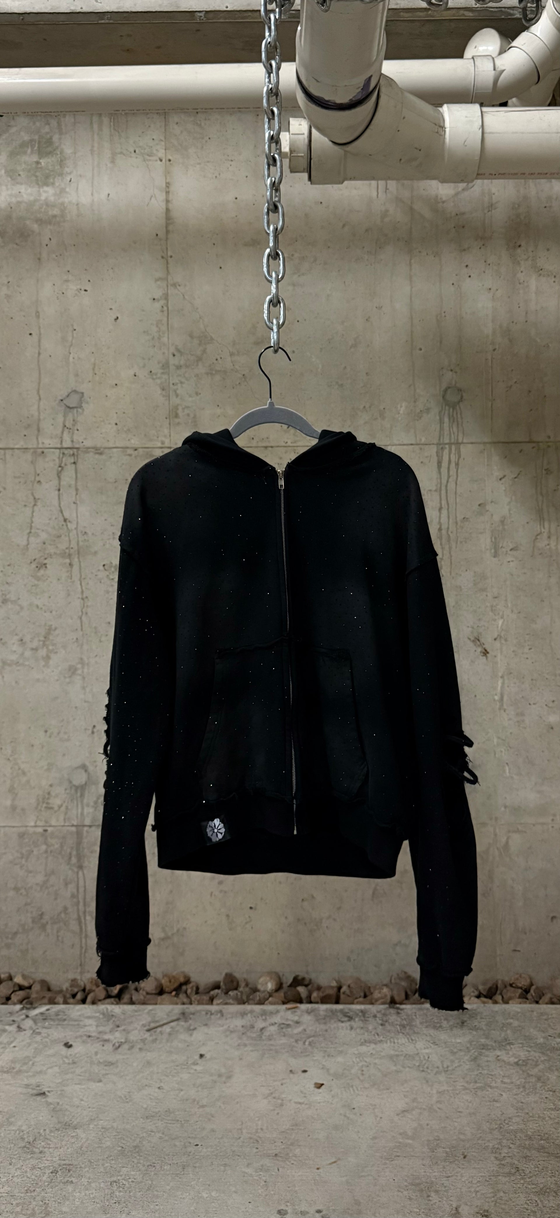 Black Rhinestone Zip